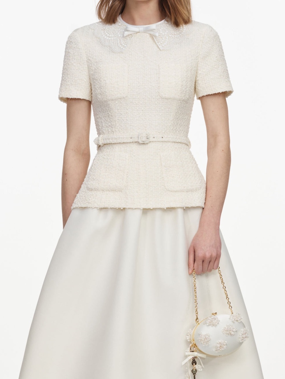 NWOT Self-Portrait CREAM BOUCLE TAFFETA MIDI DRESS - Picture 2 of 15